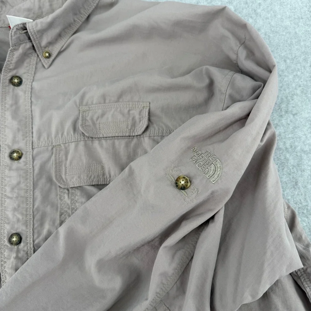 The North Face Mens Long Sleeve Hiking Shirt Tan Nylon Button Down Large
